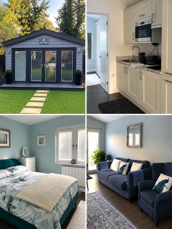 The Cottesmore narrow one-bedroom garden annexe with kitchen, bedroom and living area