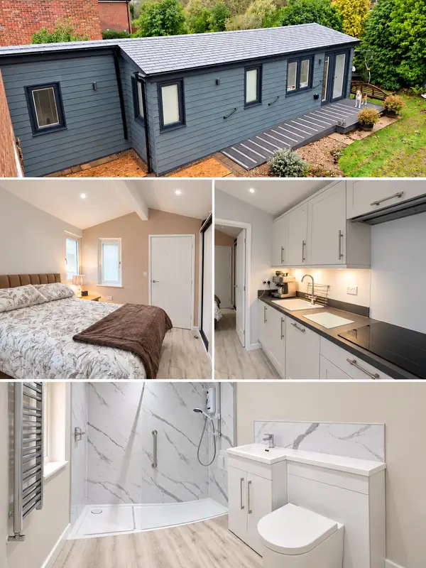 Starling Lodge one-bedroom garden annexe in Loughborough with bedroom, kitchen and accessible shower room