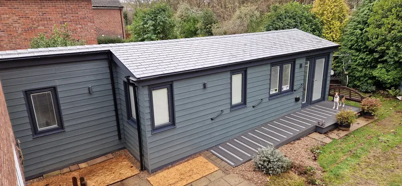 An external overhead view of The Starling Lodge a one-bedroom annexe.
